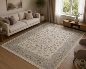 فرش مشهد افشان کد 813012 1500 شانه تراکم 4500 رنگ کرم - جامه فرش