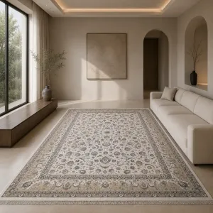 فرش مشهد افشان کد 817503 1700 شانه تراکم 5100 رنگ بژ - جامه فرش