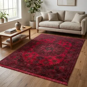 فرش نقش کهن هرمس بلوچی کد 6049 500 شانه تراکم 1200 رنگ لاکی - جامه فرش