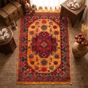 فرش نقش کهن هرمس بلوچی کد 6049 500 شانه تراکم 1200 رنگ طلایی - جامه فرش