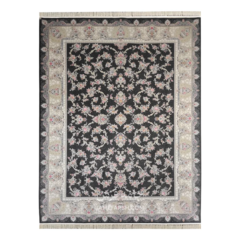 فرش مشهد افشان کد 803606 - رنگ زغال سنگی - عکس شماره 1