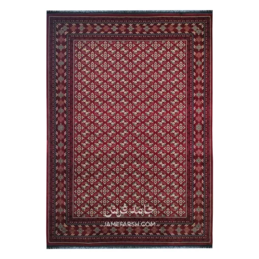 فرش مشهد ترکمن کد 871332 - رنگ لاکی - عکس شماره 1