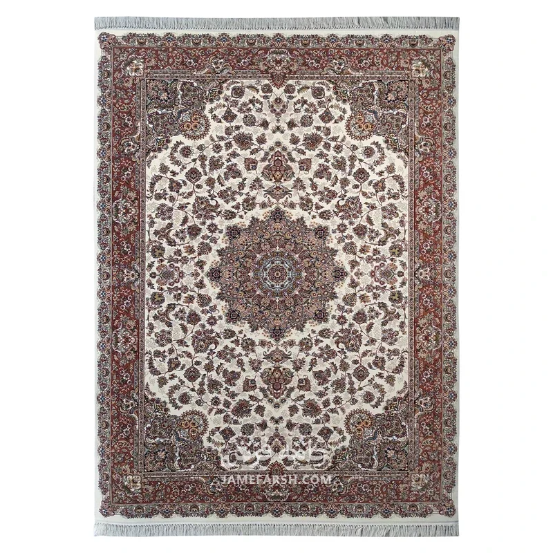 فرش مشهد لچک ترنج کد 702033 - رنگ کرم - عکس شماره 1