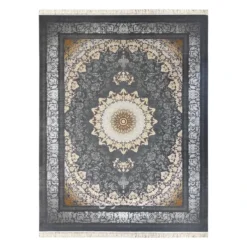 فرش مشهد لچک ترنج کد 723505 - رنگ زغال سنگی - عکس شماره 1