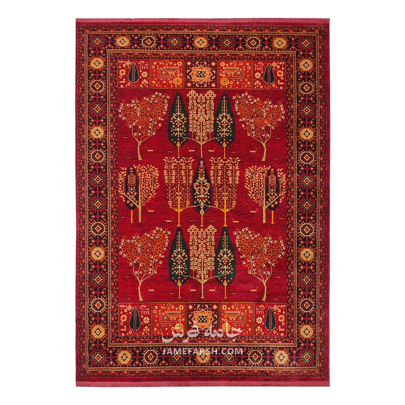 فرش بزرگمهر درختی کد 78120 - رنگ لاکی - عکس شماره 1