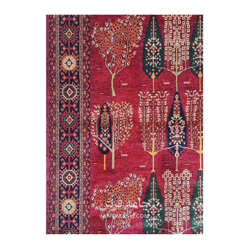 فرش بزرگمهر درختی کد 78120 - رنگ لاکی - عکس شماره 3