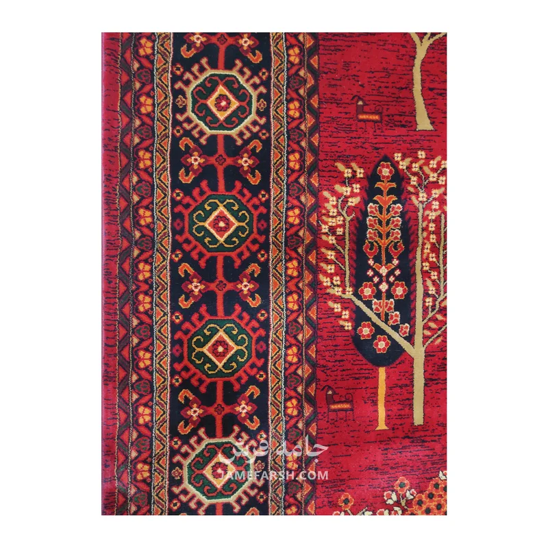 فرش بزرگمهر درختی کد 78120 - رنگ لاکی - عکس شماره 4