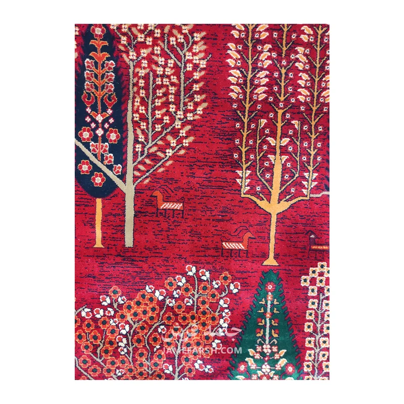 فرش بزرگمهر درختی کد 78120 - رنگ لاکی - عکس شماره 8