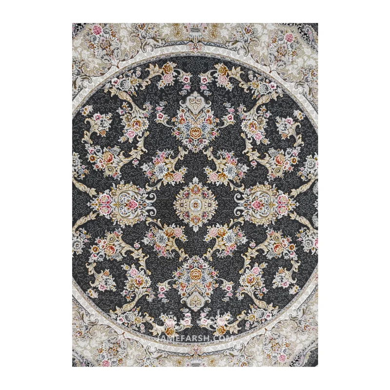 فرش مشهد افشان کد 803606 - رنگ زغال سنگی - عکس شماره 2