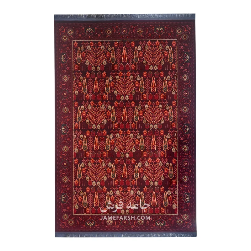 فرش مشهد درختی کد 871374 - رنگ عنابی - عکس شماره 1