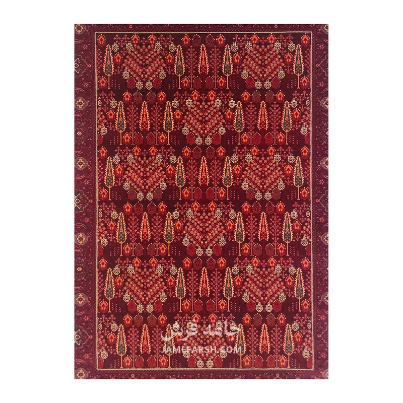 فرش مشهد درختی کد 871374 - رنگ عنابی - عکس شماره 2