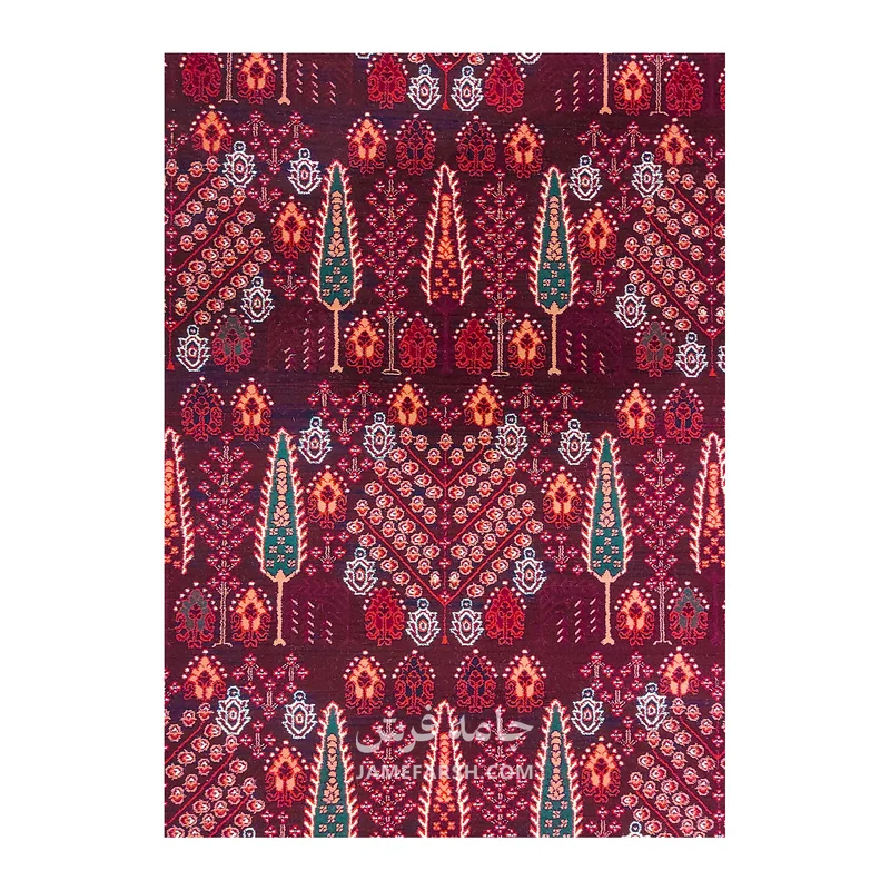 فرش مشهد درختی کد 871374 - رنگ عنابی - عکس شماره 3