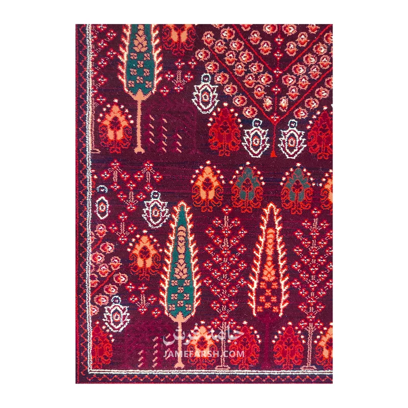 فرش مشهد درختی کد 871374 - رنگ عنابی - عکس شماره 6