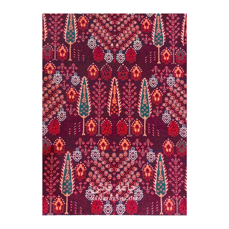 فرش مشهد درختی کد 871374 - رنگ عنابی - عکس شماره 7