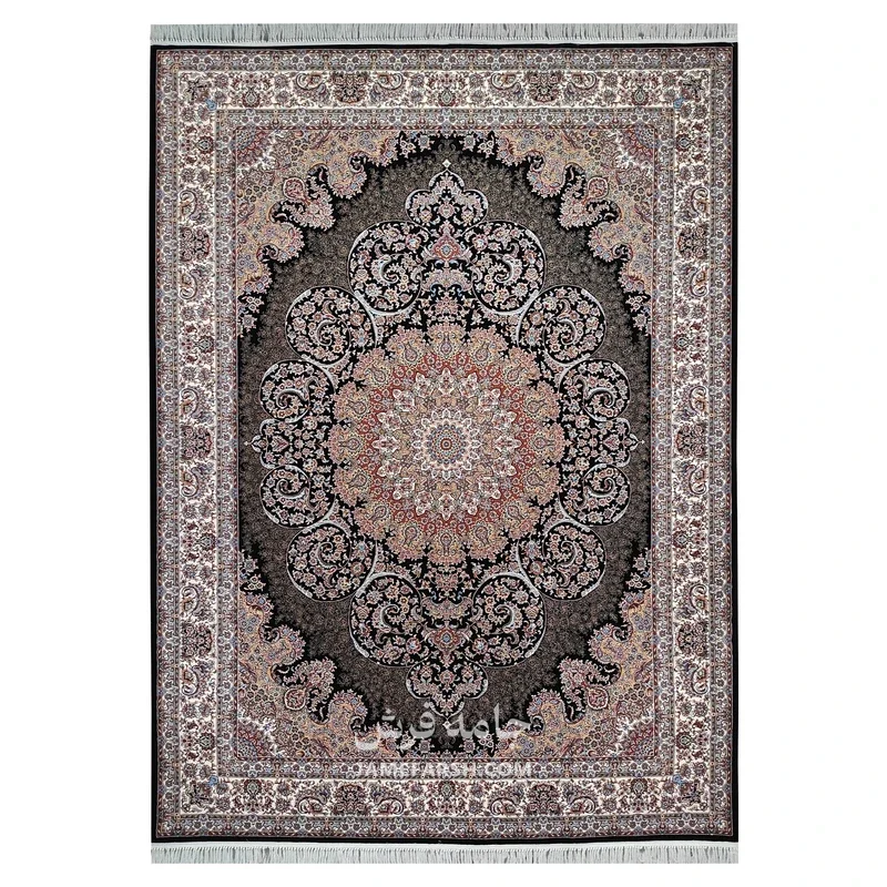 فرش توس مشهد لچک ترنج کد گل نرگس - رنگ سرمه ای - عکس شماره 1