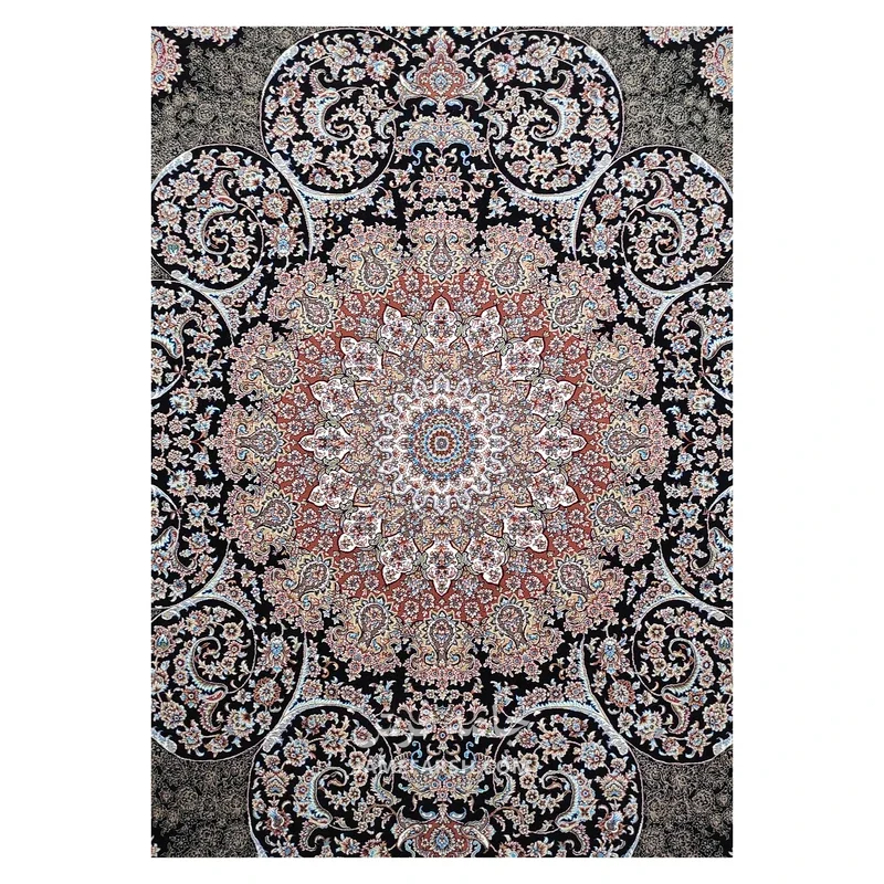 فرش توس مشهد لچک ترنج کد گل نرگس - رنگ سرمه ای - عکس شماره 2