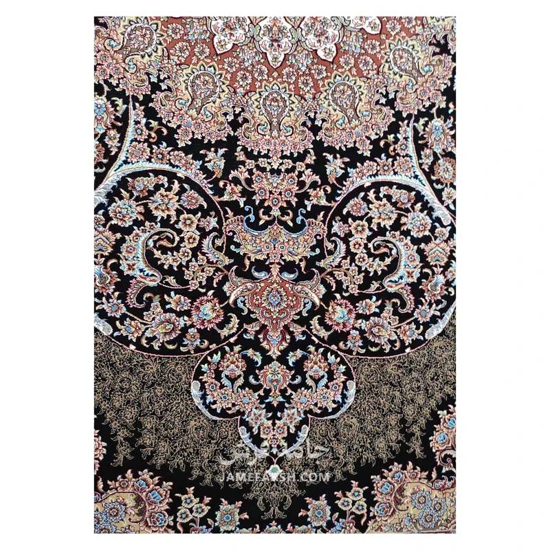 فرش توس مشهد لچک ترنج کد گل نرگس - رنگ سرمه ای - عکس شماره 5