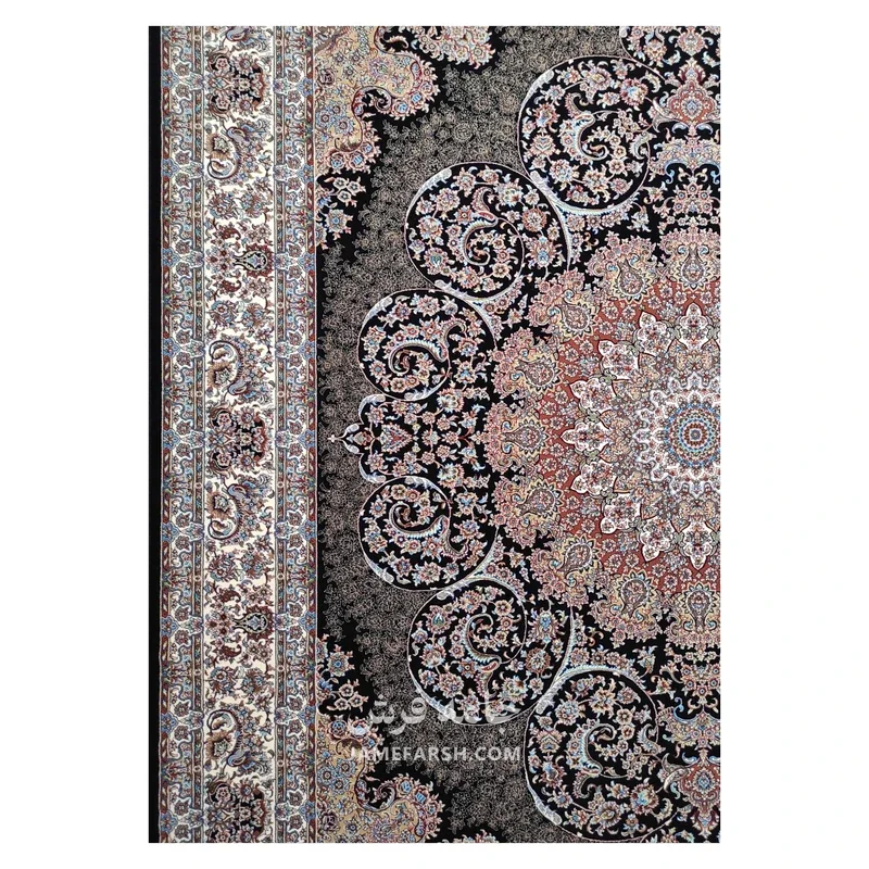 فرش توس مشهد لچک ترنج کد گل نرگس - رنگ سرمه ای - عکس شماره 6