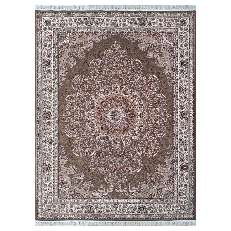 فرش توس مشهد لچک ترنج کد گل نرگس - رنگ گردوئی - عکس شماره 1