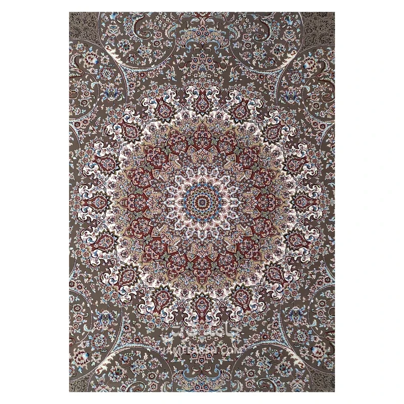 فرش توس مشهد لچک ترنج کد گل نرگس - رنگ گردوئی - عکس شماره 2