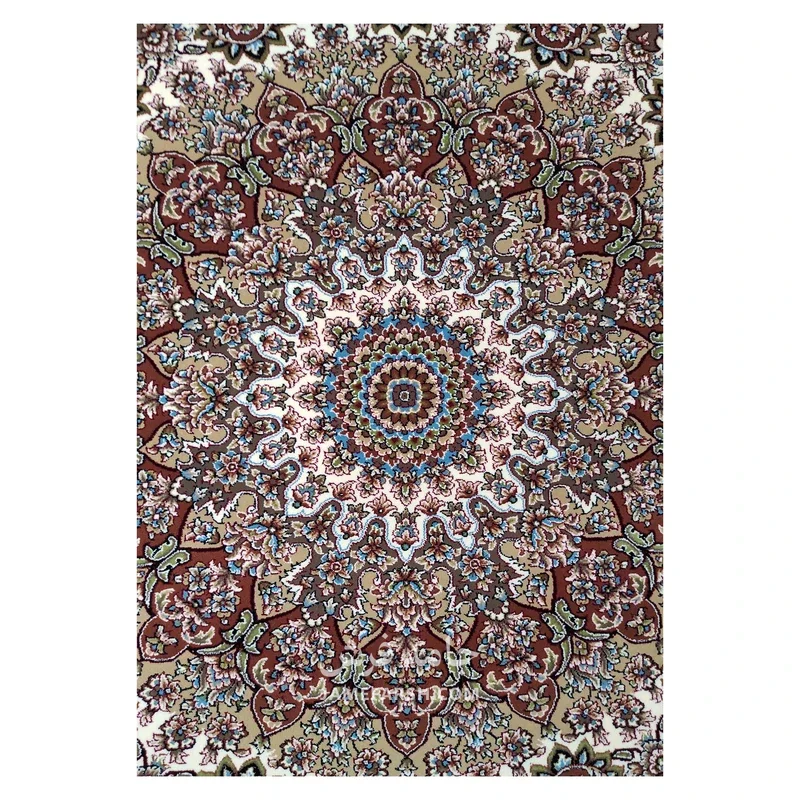 فرش توس مشهد لچک ترنج کد گل نرگس - رنگ گردوئی - عکس شماره 3