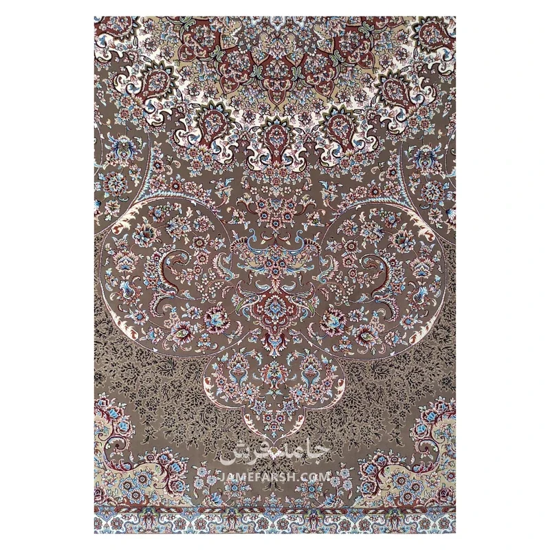 فرش توس مشهد لچک ترنج کد گل نرگس - رنگ گردوئی - عکس شماره 5