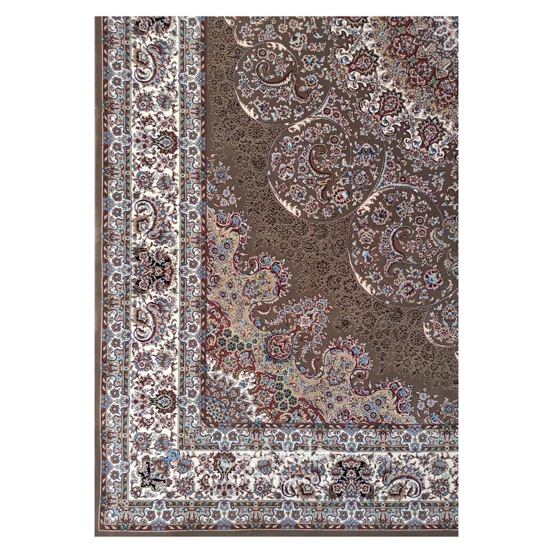 فرش توس مشهد لچک ترنج کد گل نرگس - رنگ گردوئی - عکس شماره 7