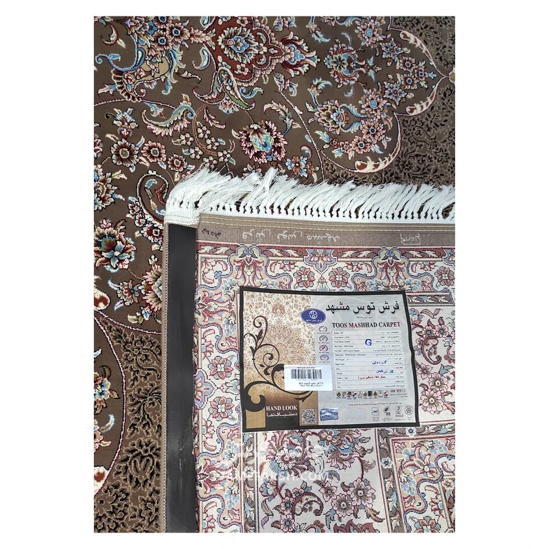 فرش توس مشهد لچک ترنج کد گل نرگس - رنگ گردوئی - عکس شماره 8